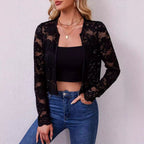 Damen nan kurz geschnittene transparente Spitzenbolerojacke mit floraler Spitze und Hakenverschluss R&B