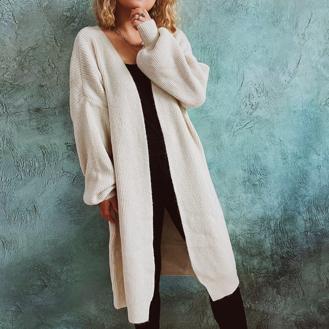 Damen Oversized Strickjacke mit tiefem V-Ausschnitt und lässigem Schnitt R&B