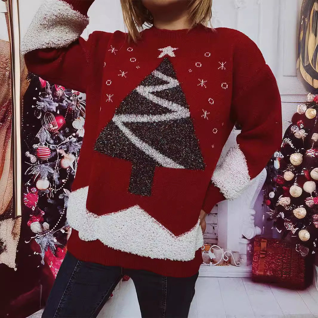 Damen Weihnachts-Pullover mit glitzerndem Baum-Motiv und kuscheliger Struktur R&B