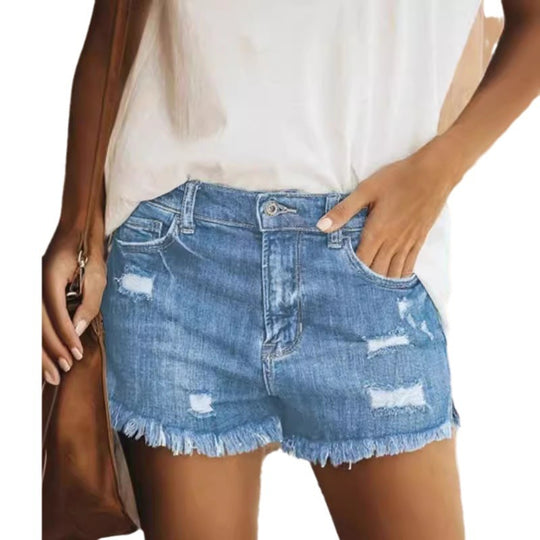 Damen Destroyed Denim-Shorts mit fransigem Saum und lässigem Schnitt R&B
