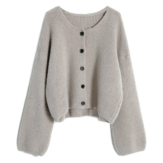 Damen modischer Short Cardigan mit feiner Rippstruktur und Knopfdetaillierung R&B