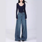 Damen Weite High-Waist Jeans mit tiefem Schritt und elegantem Schnitt R&B
