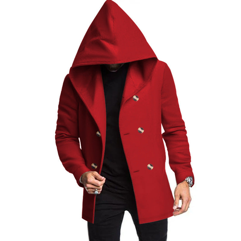 Herren modischer Mantel mit Kapuze und doppelter Knopfreihe R&B