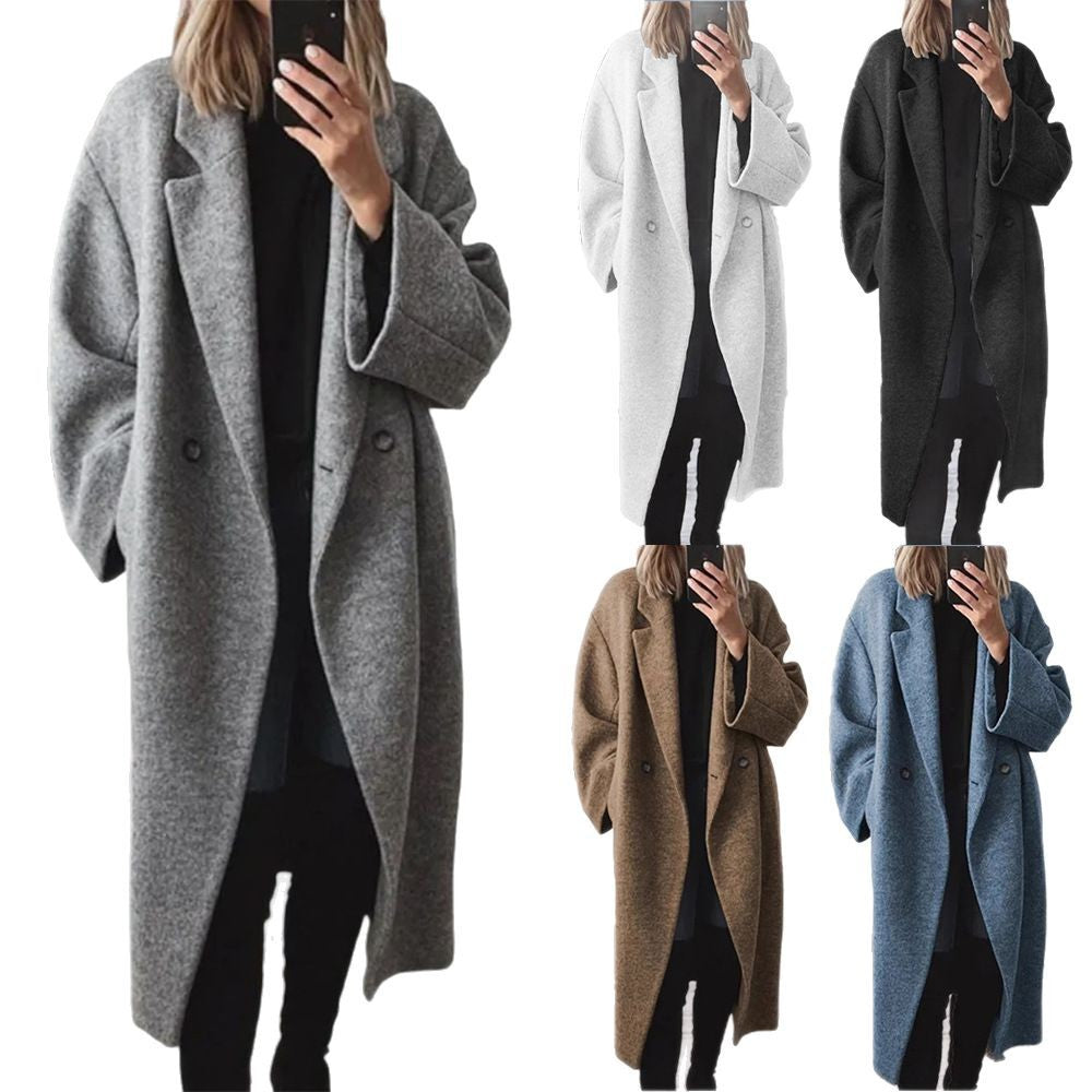 Damen Oversized Wollmantel mit doppelt-knöpfigem Design und lässigem Schnitt R&B