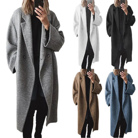 Damen Oversized Wollmantel mit doppelt-knöpfigem Design und lässigem Schnitt R&B
