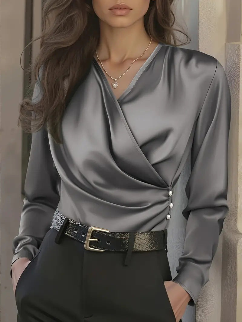 Damen Wickelbluse mit eleganten Knopfdetails R&B