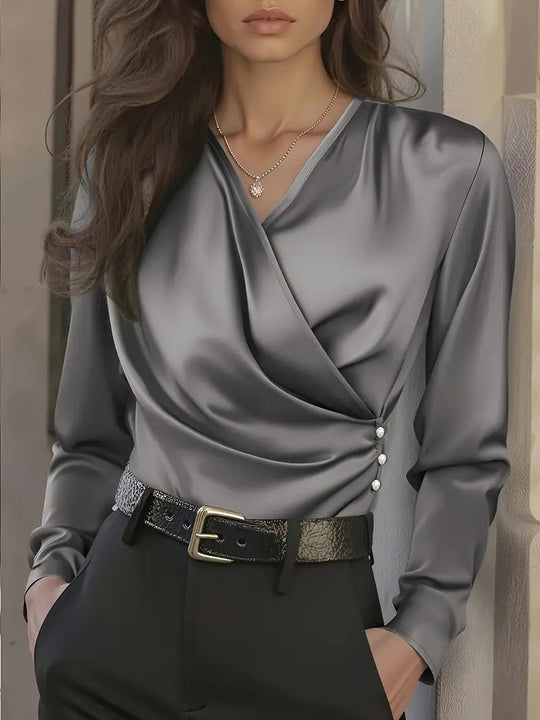 Damen Wickelbluse mit eleganten Knopfdetails R&B