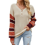 Damen lässiger Strickpullover mit modernen Blockstreifen