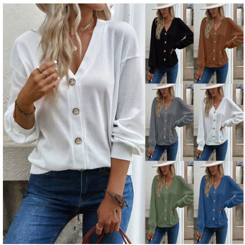 Damen Komfortabler Strickpullover mit V-Ausschnitt und Knopfleiste R&B