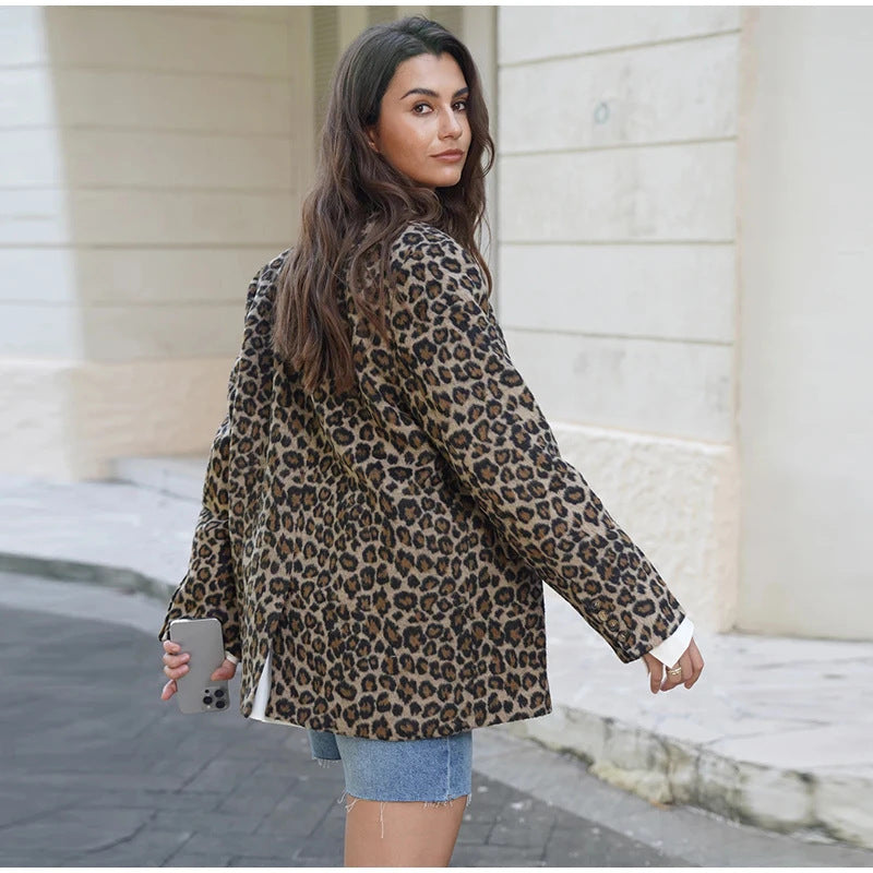 Damen Eleganter Leopardenmuster Blazer R&B