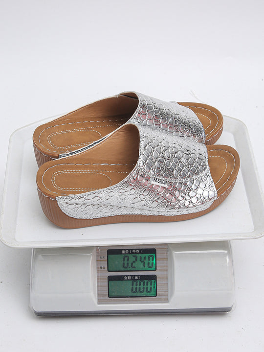 Damen Komfortable Mules mit modischem Krokodil-Prägung und ergonomischer Sohle R&B