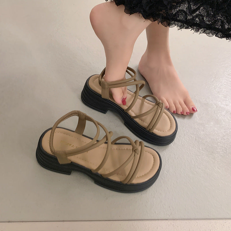 Damen elegante Plateau-Sandalen mit stylishen geschlungenen Riemen R&B