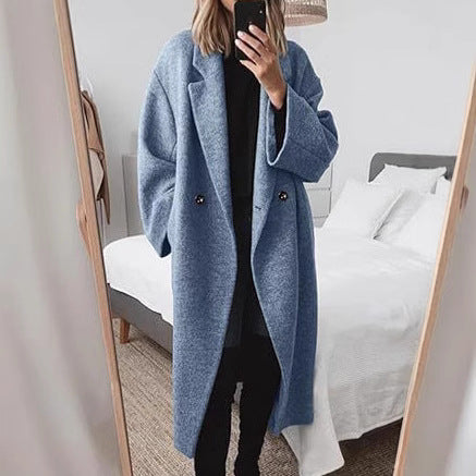 Damen Oversized Wollmantel mit klassischem Schnitt und bequemen Taschen R&B
