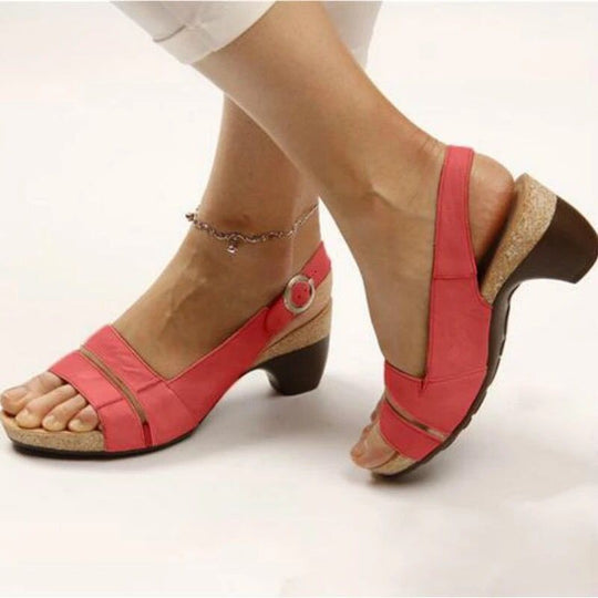 Damen nan Sandalette mit elastischem Fersenriemen ergonomischem Kork-Komfortfußbett und niedrigem geschwungenem Absatz R&B