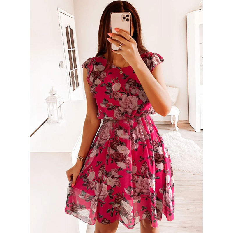 Damen Sommerliches Blumenkleid mit Rüschendetails und Taillengürtel R&B