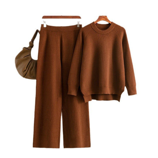 Damen lässiges Strick-Lounge-Set mit weitem Oberteil und bequemen Hosen R&B