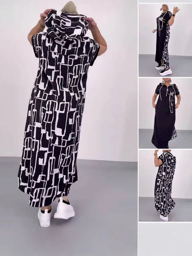 Damen Long Hoodie Kleid mit praktischem Reißverschluss und einzigartigem Design Heidi-Mode