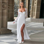 Damen Elegantes Maxikleid mit Spitzenärmel und seitlichem Schlitz R&B