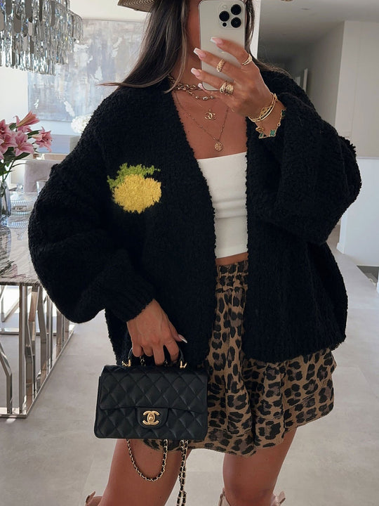 Damen Strickjacke mit fröhlichem Ananas-Motiv und oversized Schnitt R&B