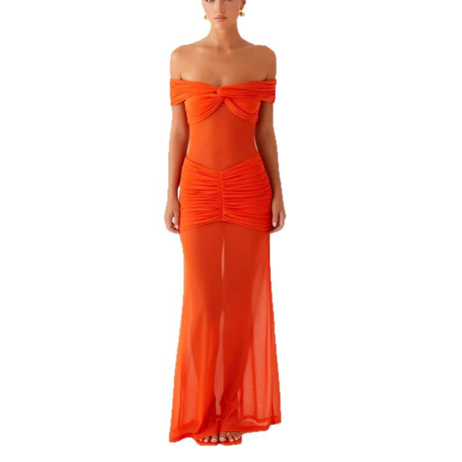 Damen Off-Shoulder Maxikleid mit raffinierten Drapierungen R&B