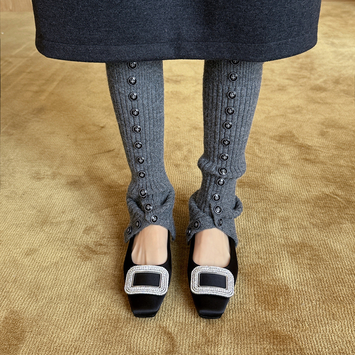 Damen Elegante Ballerinas mit funkelndem Schmuckriemen und klassischem Design R&B