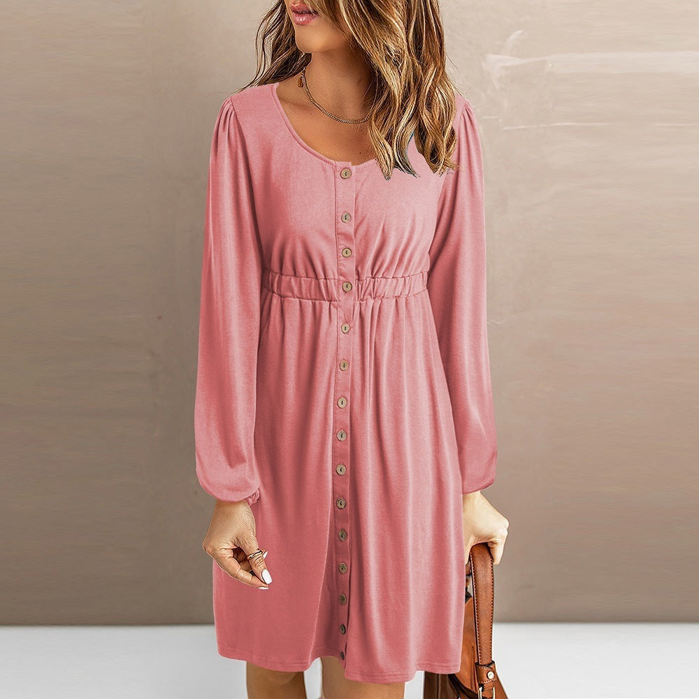 Damen Sommerliches Knopfkleid mit tailliertem Schnitt und langen Ärmeln R&B