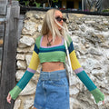 Damen luftiges gehäkeltes Crop-Top mit auffälligem Streifenmuster R&B