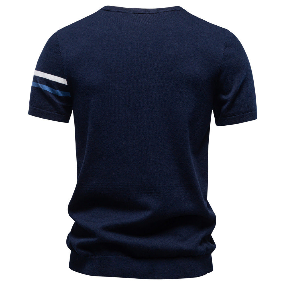 Herren nan feines Baumwollstrickshirt mit Rundhalsausschnitt kurzärmelig und kontrastierenden Ärmelstreifen R&B