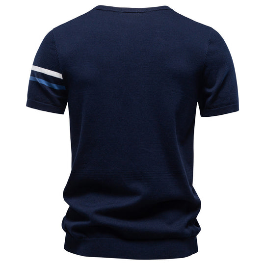 Herren nan feines Baumwollstrickshirt mit Rundhalsausschnitt kurzärmelig und kontrastierenden Ärmelstreifen R&B