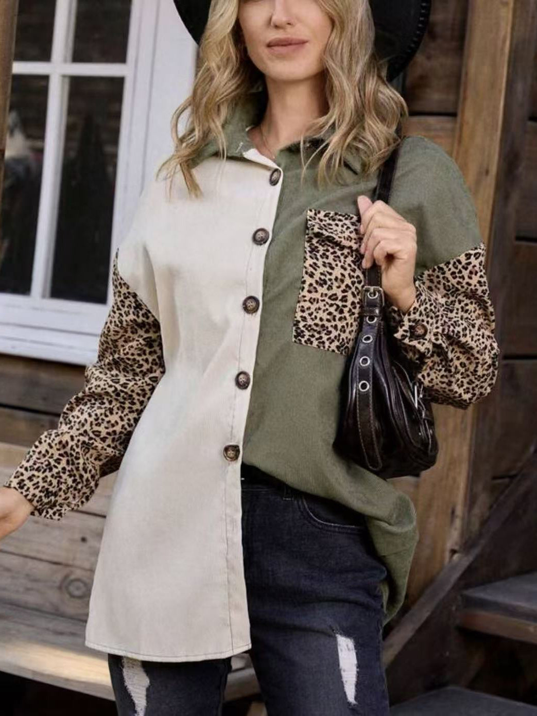 R&B | Leopard-Kontrast-Button-Up-Jacke