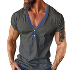 Herren Kurzarmshirt mit modernem V-Ausschnitt und Knopfleiste R&B