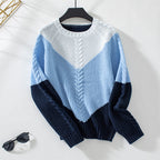 Damen modischer Strickpullover mit geometrischem Muster und Zopfrippen