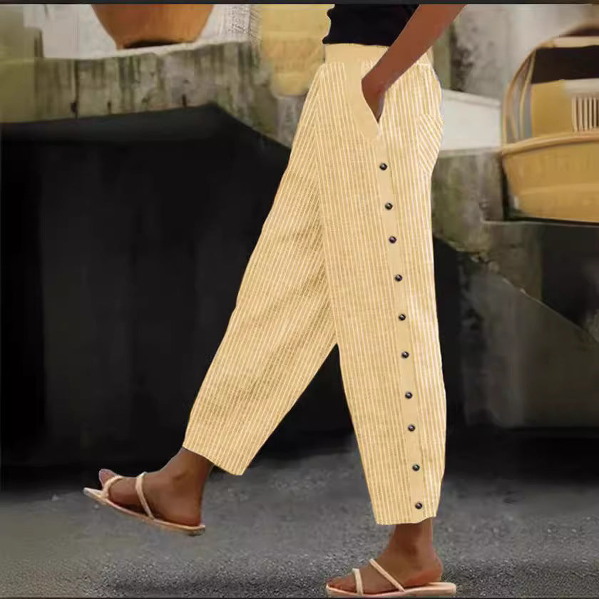 Damen Hochgeschnittene Freizeithose mit gerade geschnittenem Bein und praktischen Knöpfen R&B