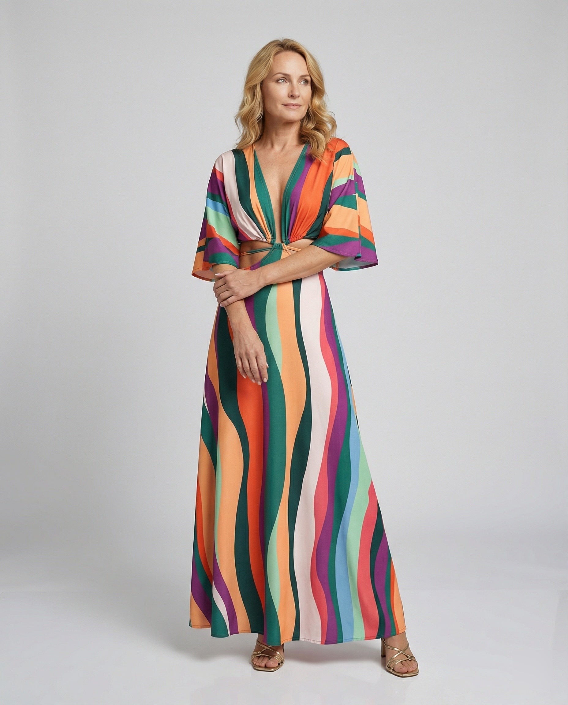 Damen Maxikleid Sommer V-Ausschnitt Kimono