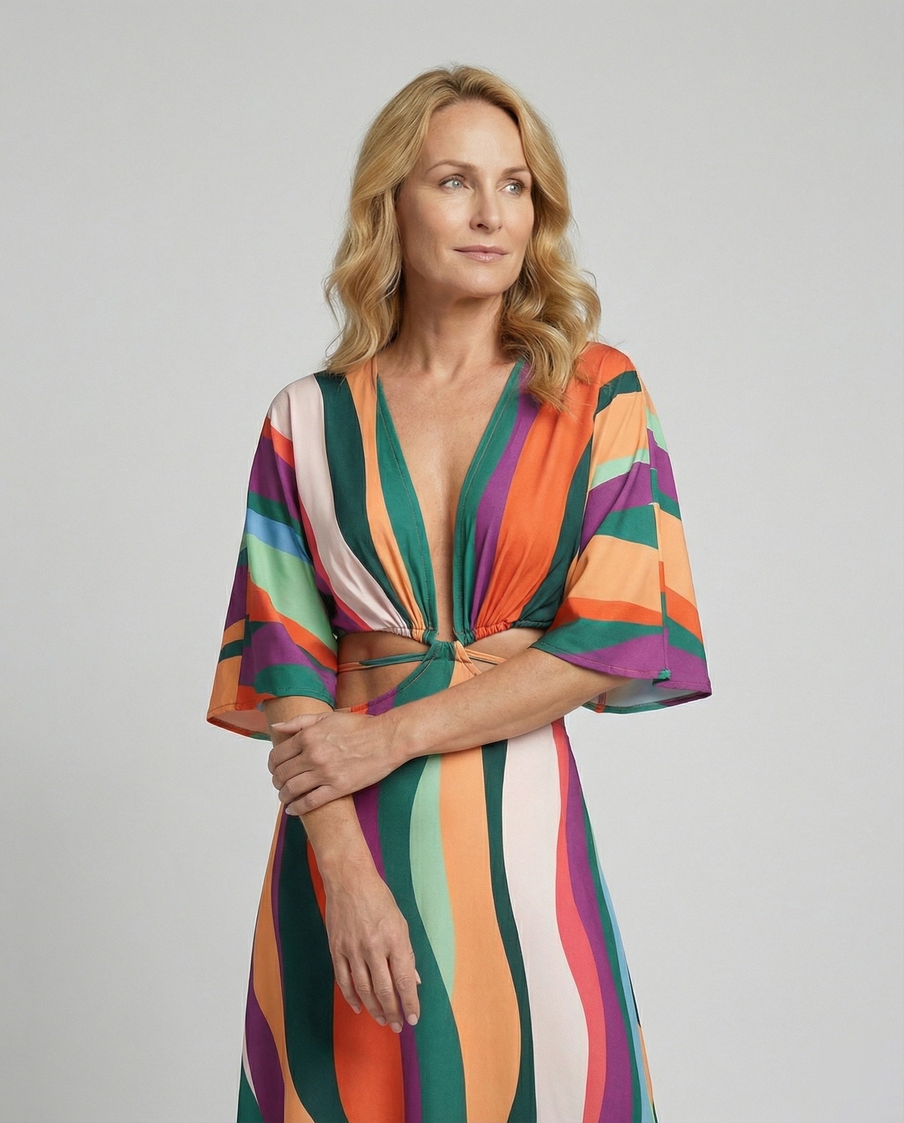 Damen Maxikleid Sommer V-Ausschnitt Kimono