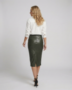 Damen Midi-Rock aus hochwertigem Leder mit Raffung R&B