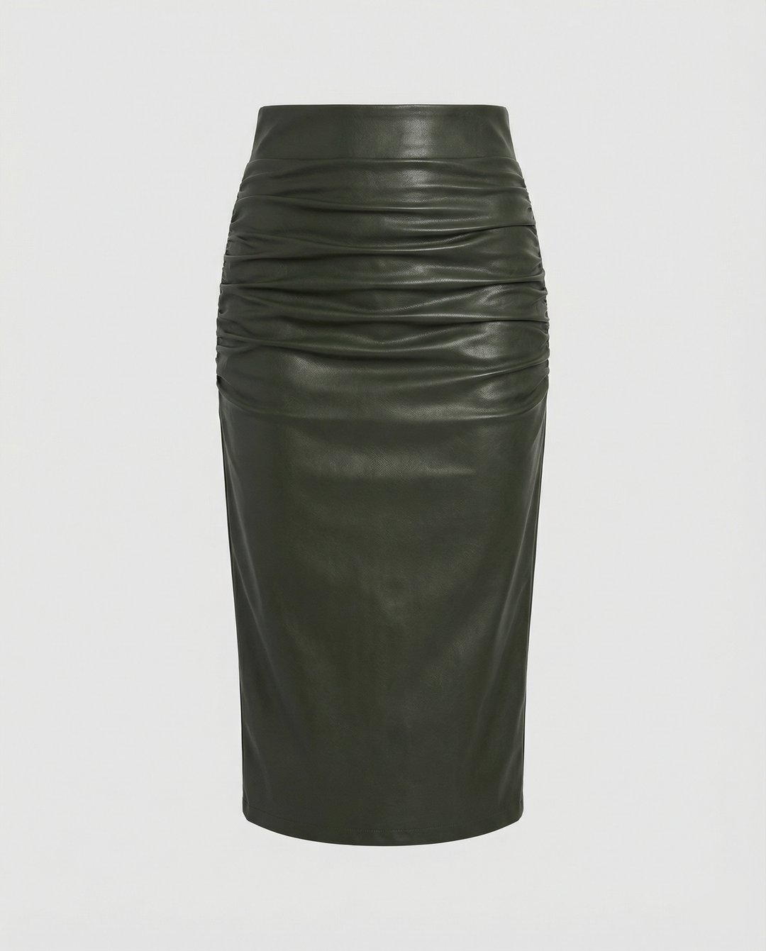 Damen Midi-Rock aus hochwertigem Leder mit Raffung R&B