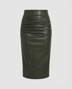 Damen Midi-Rock aus hochwertigem Leder mit Raffung R&B
