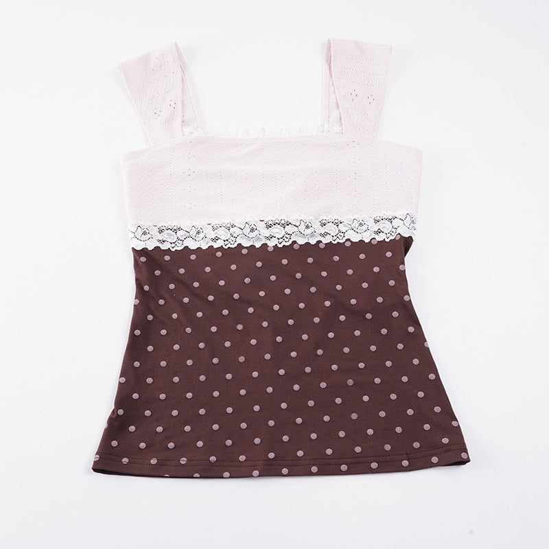 Damen Wunderschönes Oberteil mit Spitze und Punkte-Design R&B