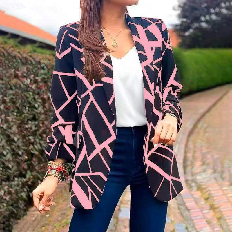 Damen Blazer mit modernem geometrischen Muster und lässiger Passform R&B