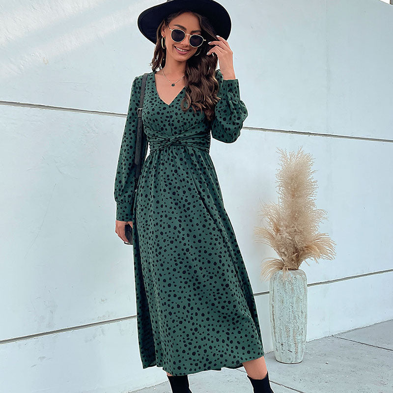 Damen Maxikleid mit modernem Wickeldesign und grafischem Punktmuster R&B