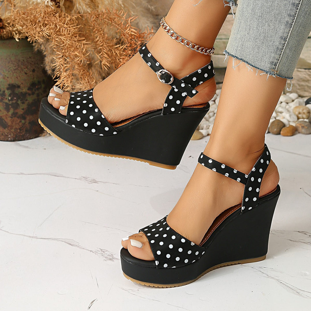 Damen Modische Wedge-Sandalen mit Punkte-Design und verstellbarem Riemen R&B