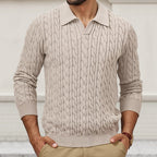 Herren Strickpullover mit strukturiertem Zopfmuster und Kragen R&B