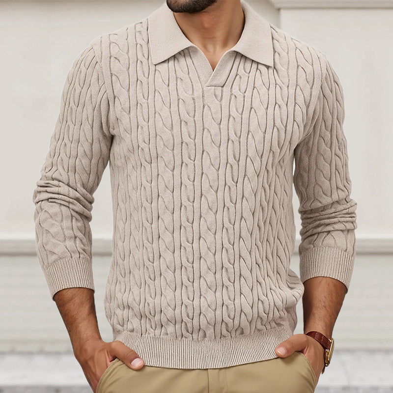 Herren Strickpullover mit strukturiertem Zopfmuster und Kragen R&B