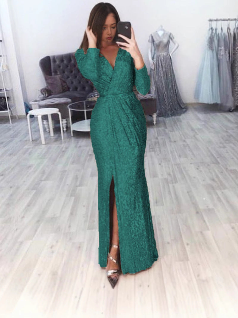 Damen Elegantes Wickelkleid mit funkelndem Detail und seitlichem Schlitz R&B