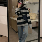 Damen lässiger Strickpullover mit breiten Streifen und gemütlichem Oversized-Schnitt