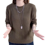 Damen lässiger Strickpullover mit strukturierter Oberfläche und weitem Schnitt R&B