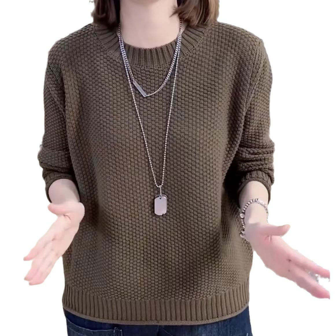 Damen lässiger Strickpullover mit strukturierter Oberfläche und weitem Schnitt R&B