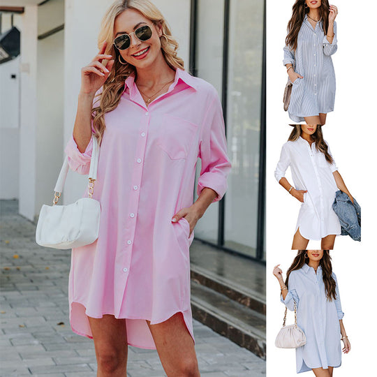 Damen Hemdblusenkleid mit praktischen Taschen und abgerundetem Saum R&B
