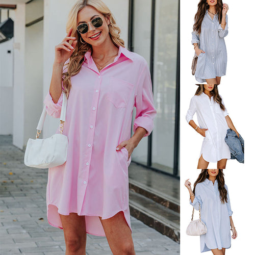 Damen Hemdblusenkleid mit praktischen Taschen und abgerundetem Saum R&B